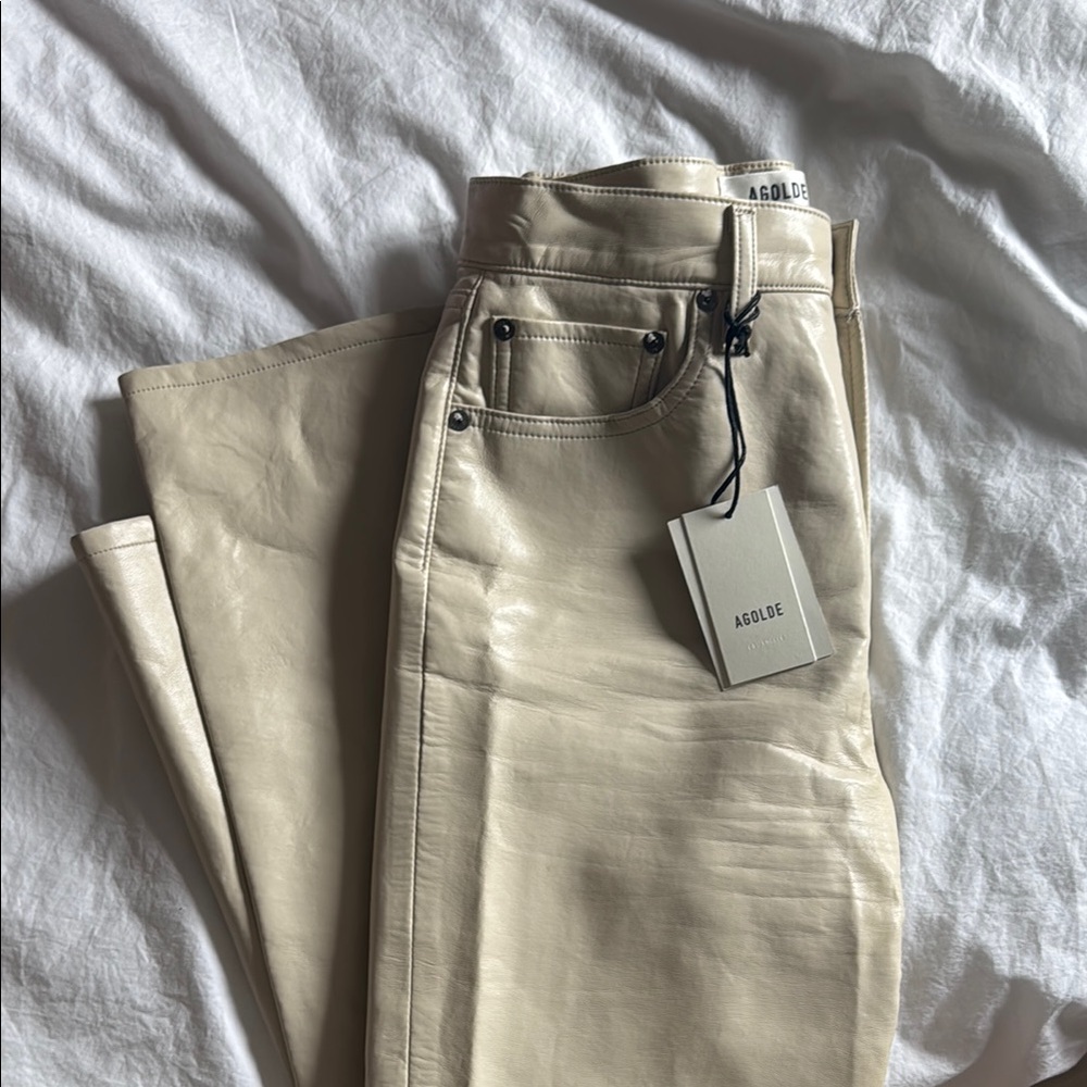 AGOLDE Beige Leather Pants